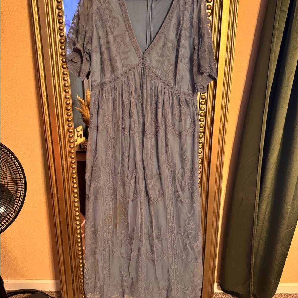 Pinkblush Gray Flutter Sleeve Maxi Sundress